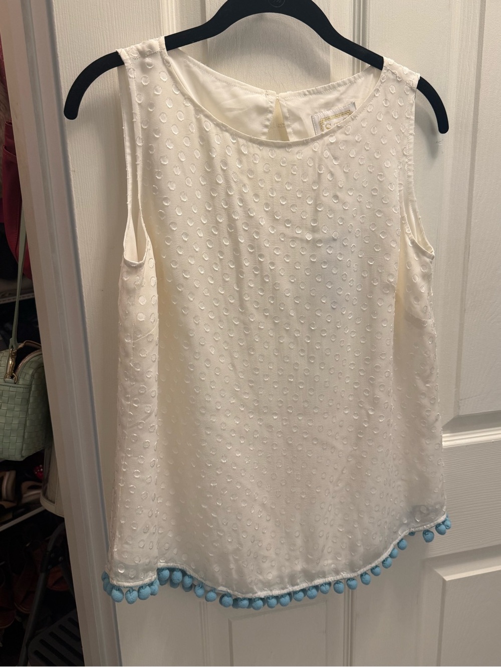 NWT Sail to Sable Swiss Dot Tank with Pom Pom Trim